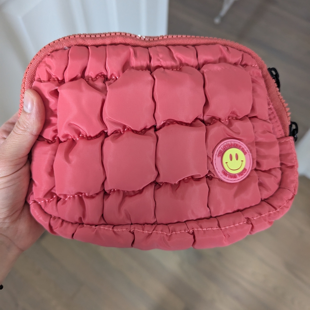 Pink Quilted Pouch with Smiley Face